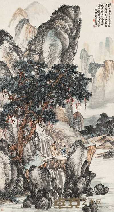 高峻 1995年作 携琴访友 立轴 151×82.5cm